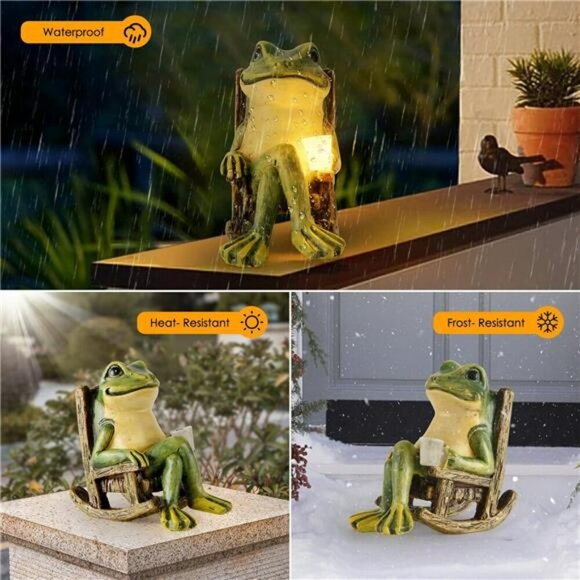Solar Frog Garden Statue Outdoor Light Decor Mini Fairy Yard Lawn Ornament Gift - Picture 4 of 7